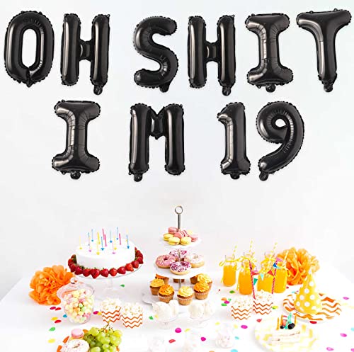 Image of Oh I'm 19! Latex Balloons 16 Inch Black Hallo Nineteen Cheers to 19 Years Old Theme Decor for Man Woman Happy 19th Birthday Party Photo Studio Prop Flag Decorations Favors Supplies