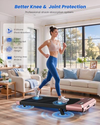 Image of DeerRun Under Desk Walking Pad Treadmill for Home Office & Small Spaces, 6% Manual Incline, 0.6-3.8 MPH Walking Speed, 2.5 HP, 300 lb Capacity, App & Remote Control