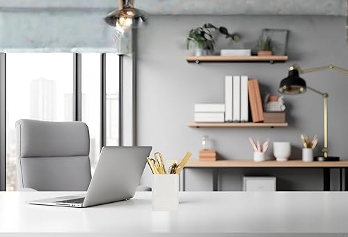 Miniatura 5 de FANFANJIA Portalápices de escritorio cuadrado de cerámica con marco de metal, adecuado para oficinas y hogares (blanco hueso)