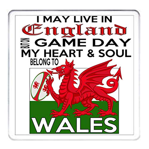 Welsh Rugby Coaster I May Live in England But On Game Day My Heart and Soul Belong to Wales. Matching Gifts Available. Wales Rugby Gift.