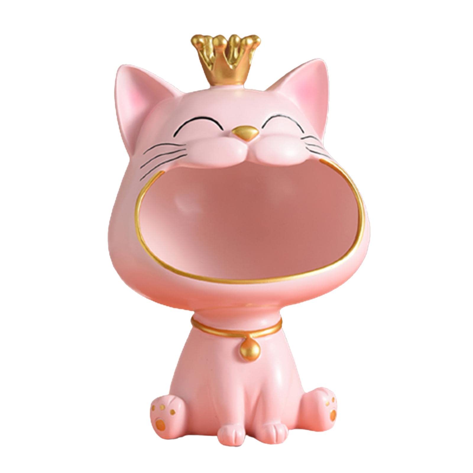 Adoorniequea Storage Box Sculpture Home Key Entrance Bowl Resin Lucky Cat Statue Figurine Pink