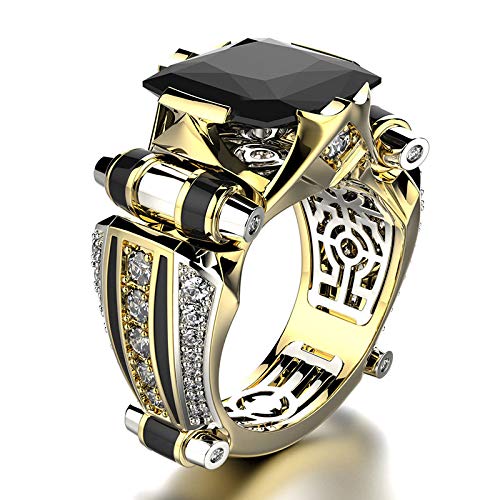18K Gold Plated Black Gemstone Ring Square Cut Cubic Zirconia Eternal Ring for Men Luxury Black Agate Ring Jewelry for Men Wedding Engagement Jewelry-Making-Patterns