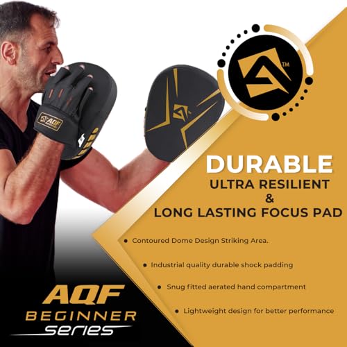 AQF Boxing Pads for Training - Punching Pads Muay Thai Rex Leather Curved Boxing Mitts for MMA, Kickboxing, Karate, Sparring & Martial Arts Pads (Gold) - Image 4
