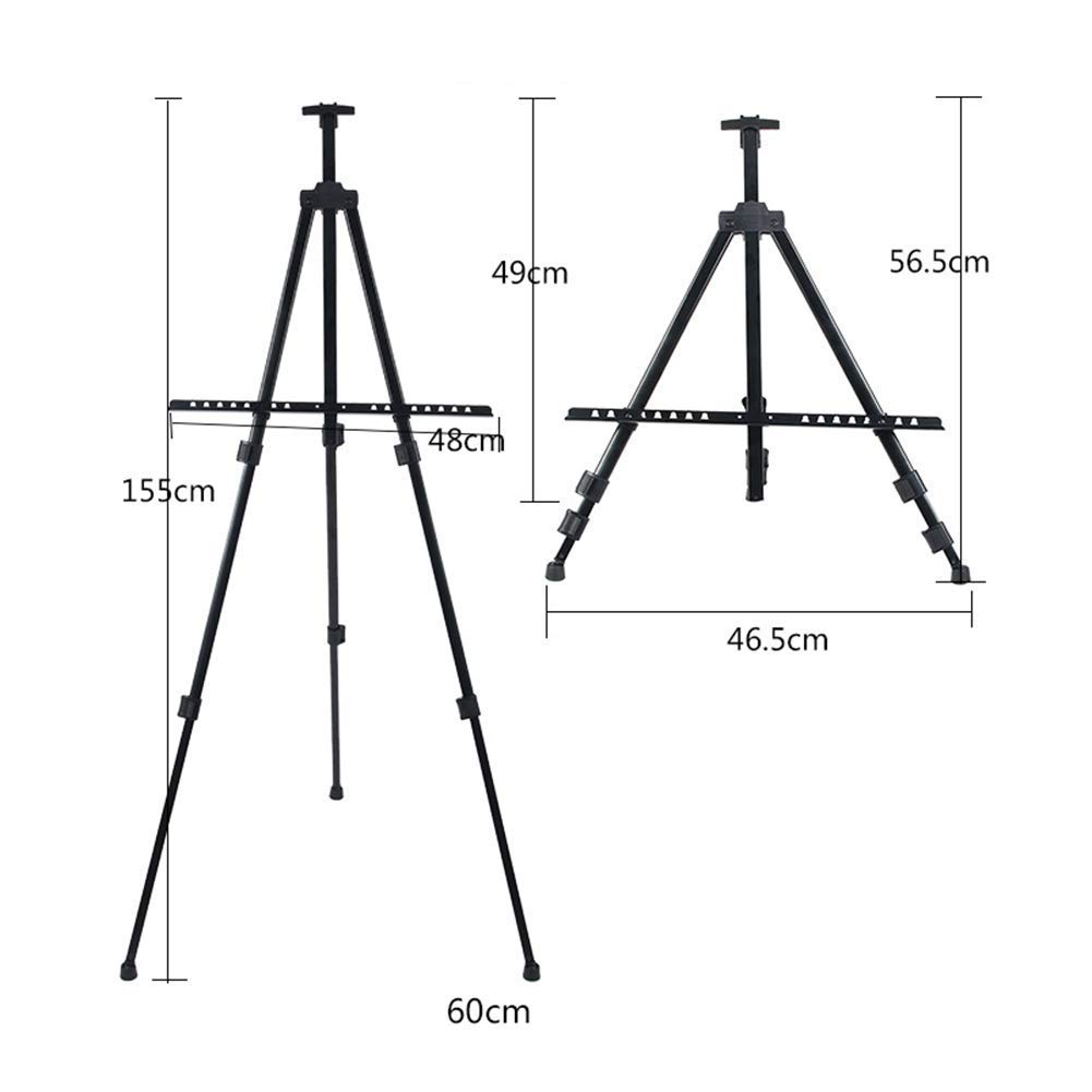 Caballete plegable de aluminio para carteles, trípode artístico de metal, caballete para artistas de 21 "a 66" de altura ajustable con estuche de transporte para pintura de exhibición de mesa/suelo