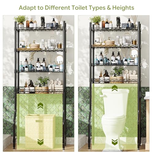 Image of Simple Trending 4 Tier Over The Toilet Storage Rack, Bathroom Organizers and Storage Over Toilet with Adjustable Shelf and Basket, (Black)