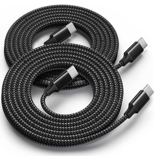 Awnuwuy 60W USB C to USB C Cable 15ft 2Pack, Long Type-C Fast Charging Charger Cord Compatible with iPhone 15/15 Pro/15 Plus/15 Pro Max,Samsung Galaxy S23 S22 Note 20 10,Pixel 7,MacBook Pro/Air,Black