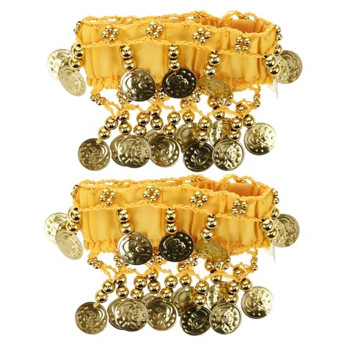 Pulseras de tobillo para danza del vientre con monedas doradas y tejido ligero Hanabass