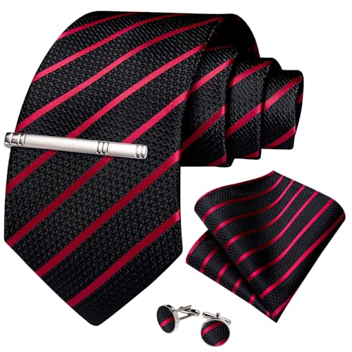 Image of DiBanGu Mens Striped Tie Silk Woven Necktie and Pocket Square Cufflinks Tie Clip Set Wedding Business Formal Gift Tie for Men