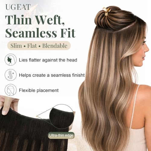 Image of Ugeat Weft Hair Extensions Human Hair, Human Hair Extensions Sew in 22 Inch 100g, Hair Weft Extensions Dark Brown Balayage Medium Brown, for Women