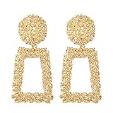 LOKLIFFAI Ginkgo Leaf Flower Earrings, Gold Geometric Statement Earring for Women, Big Fashion Design Boho Drop Dangle Earrings (gold -1)