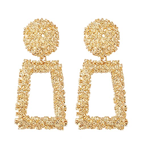 LOKLIFFAI Ginkgo Leaf Flower Earrings, Gold Geometric Statement Earring for Women, Big Fashion Design Boho Drop Dangle Earrings (gold -1)