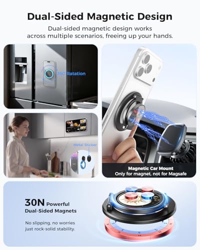 Image of SUPERONE Upgraded Magnetic Phone Grip Sun, Removable Gym MagSafe Kickstand, Dual-Sided Magnet Phone Ring Holder for iPhone 17 /16 /15 /14 /13 /12, Compatible with Magnetic Car Mount- Sun and Moon Pattern