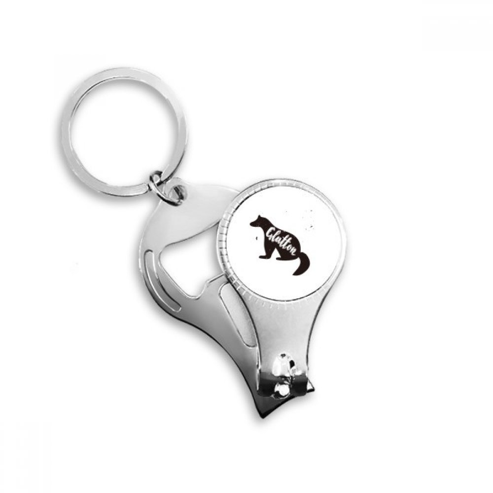 Porte-clés animal glutton noir et blanc avec coupe-ongles et décapsuleur intégré