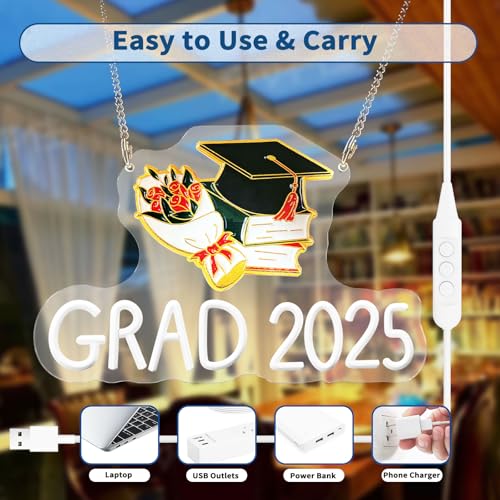 Image of Graduation Neon Light Sign - RGB Color Changing Neon Sign for Class of 2025 | Adjustable Brightness, Lighting Modes & USB Powered | 16.5 inch x 11.4 inch |