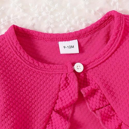 OBEEII Toddler Baby Girls Dress and Cardigan Long Sleeve Bolero Shrug Flower Knit Tutu Dress Fall Outfit with Headband Set4