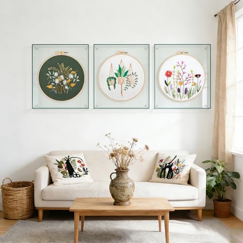 Image of Offizon 3 PCS Embroidery Kit for Beginners Stamped FlowerD Pattern | Cross Stitch DIY Craft Set, Hoop Included, Flower Embroidery Accessories, Stitching Sewing Kit Gift for Adults