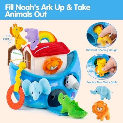 Baby Toys 6-12 Months - Noah's Ark Toy with Stuffed Animals, Baptism Gifts for Boys Girls, Montessori Toys for 6 Month Old Babies Sensory Tissue Box Toy for 1 Year Old — view 2
