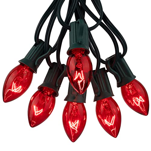 25 Pack Replacement C7 Light Bulbs For E12 Base Christmas String Lights, Classic Christmas Bulbs For Holiday Party Indoor Outdoor Garden Backyard Cafe Xmas Decoration, Red #TOP1