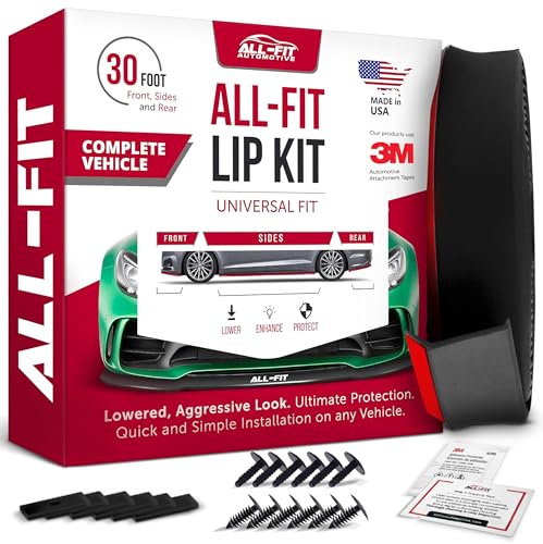 All-Fit Complete 1.5” Lip Kit – Full Car Bumper & Side Skirt Protection – Sleek, Flexible Trim for a Lowered Look – Durable, Easy-to-Install Automotive Exterior Accessories (1.5” W x 30’ L, Black)