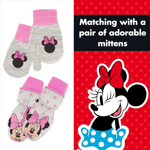 Disney Girls Toddler Winter Hat with Knit and Insulated Ski Mitten Set, Minnie Mouse For Ages 2-44