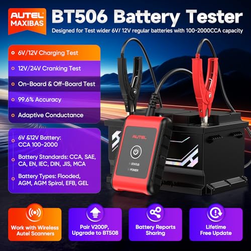 2026 Autel MaxiBAS BT506 Car Battery Tester, 6V 12V 100-2000 CCA Car Battery Analyzer, 12V 24V Auto Cranking/Charging System Test, Adaptive Conductance, High-Precision Battery Load Test for All Cars - Image 3