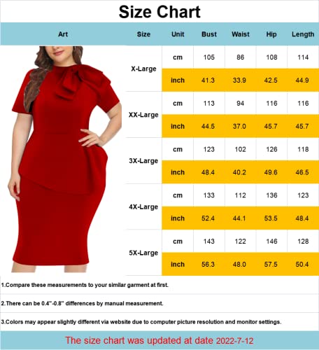 Plus Size Dress for Curvy Women Semi Formal Cocktail Party Midi Dress Bodycon Short Sleeve Bow Ruffle Pencil Dresses4