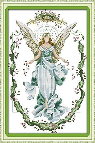Happy Forever Cross Stitch Kits 11CT Stamped Patterns for Kids and Adults, Preprinted Embroidery kit for Beginner, Love Angels (R605 Sleeping Angel, Size 17''x14'')