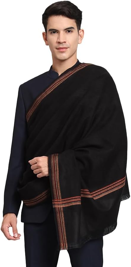 Men's Wool Shawl Luxury Solid Pattern Gents Lohi Winter Wear Long Stoles (100"X46" Inch)