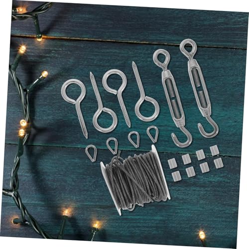 Kit de Soporte para Cable de Acero Inoxidable con 23 Piezas, Incluye Ganchos para Techo, Tensores y Abrazaderas para Cables, Ideal para Luces de Cuerda y Decoración de Jardín miniatura 6