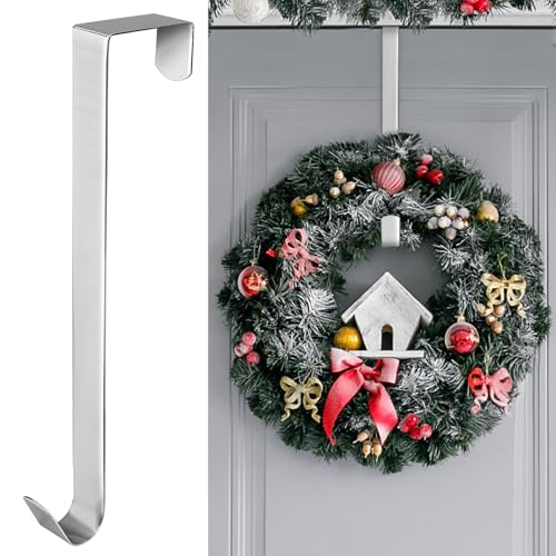 Aodaer 15 Inches Silver Christmas Wreath Door Hanger Metal Wreath Hook Non-Slip Christmas Hanging Hooks for Party Christmas Holiday Home Decoration