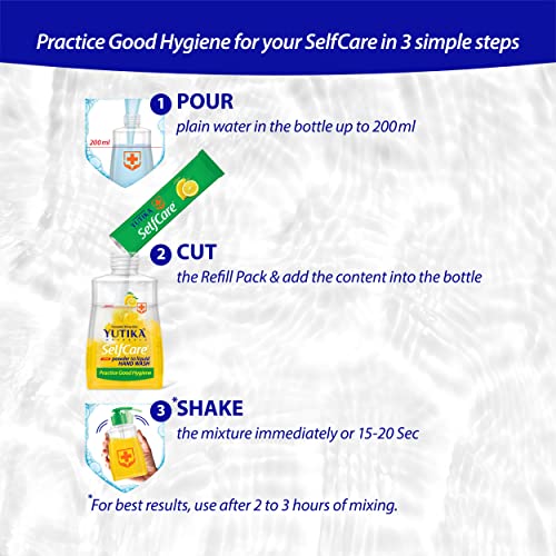 Image of Yutika Selfcare Powder To Liquid Hand Wash Combo Pack With Empty Bottle + 10 Refill Pack Of 9Gm Each (1 Refill Makes 200ml Hand Wash) Lemon