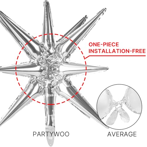 Image of PartyWoo Metallic Silver Star Spike Balloons 2pcs Explosion Foil Balloons