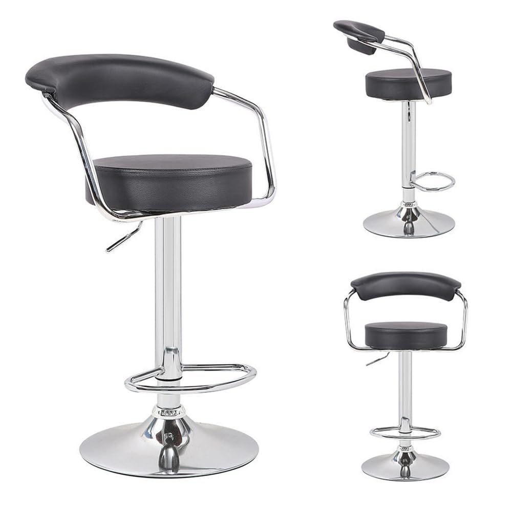 Round Bar stools,Metal Swivel stool with Backrest ,Adjustable Height Bar Chair with Wheels,for Home,Office,Kitchen,Barbershop,Bar,Spa (with Disk, Black)