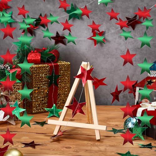 Image of Patelai 130 Feet Glitter Star Garland Banner 2026 Party Decoration Double Side Star Hanging String Streamer Paper Twinkle for Graduation Wedding Birthday (Red and Green)