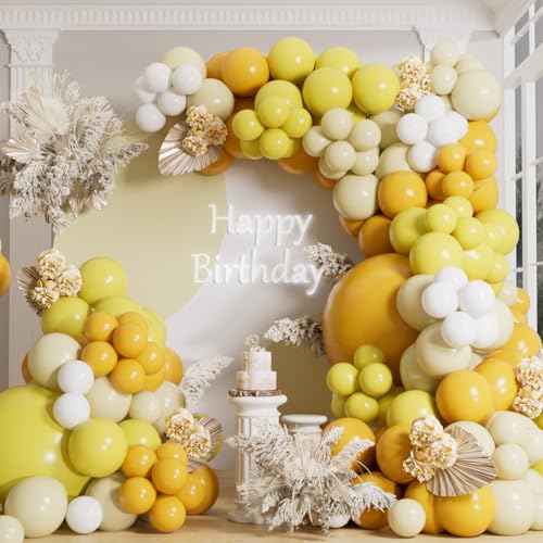 Image of AULE Balloon Arch Kit, Yellow /Mustard Yellow /White, 155Pcs | Macaron Yellow Balloons Garland for Sunflower Birthday Bee Graduation Anniversary Gender Reveal Shower Theme Party Decoration