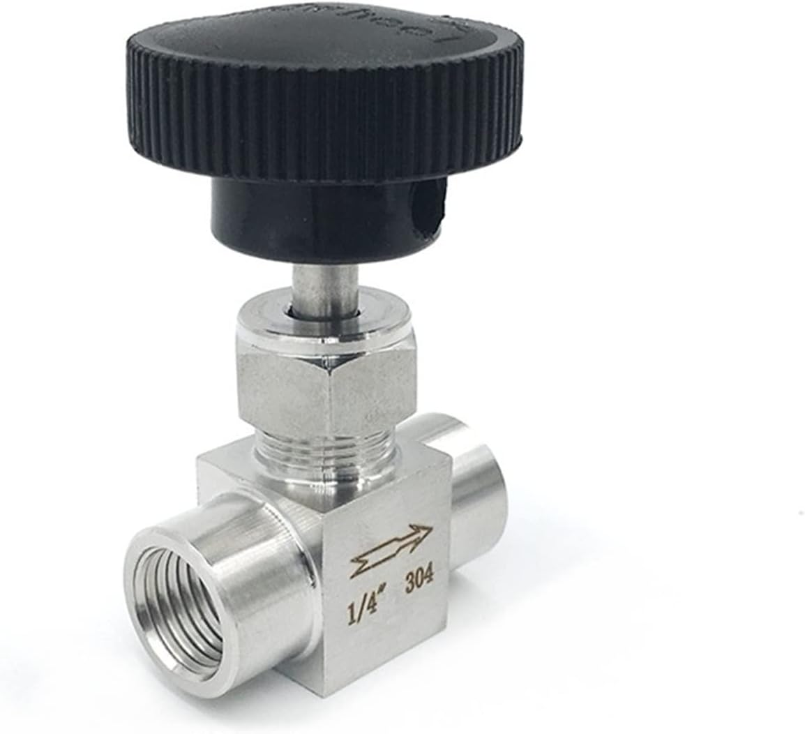 1Pcs 304 Stainless Steel Valve 1/8 1/4 3/8 1/2 Inch BSP Equal Female Thread Flow Control Shut Off Needle Valve (Size : 1/8")