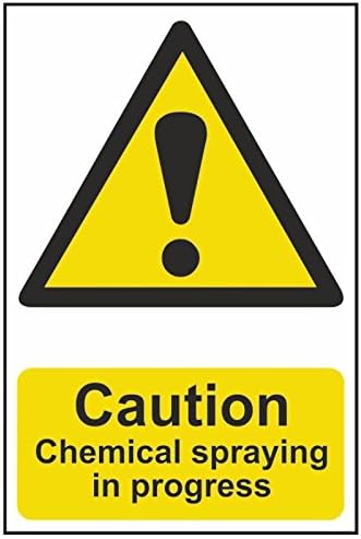 BHMA Signs Caution Chemical Spraying in Progress Warning Sign - Reverse Printed Self-Adhesive Vinyl (For Windows) (A4)