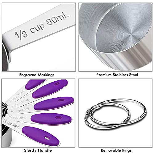 Vojaco Measuring Cups And Measuring Spoons Set, 10 Pieces Stainless Steel Measuring Cups Set For Dry Liquid Food, Metal Measure Cups For Kitchen Cooking Baking #TOP1