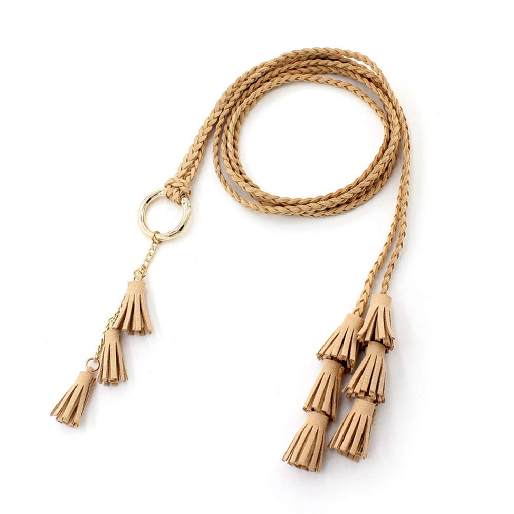Women Braided Belt Tassel Ladies Girls Waistbands Thin Waist Rope Knit Belts Cummerbund For Dress