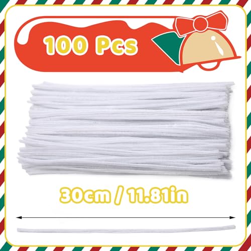 Image of Hssugi Pipe Cleaners 100PCS White Pipe Cleaners Craft Supplies | Pipe Cleaners Craft Supplies, Pipe Cleaners Bulk Fuzzy Sticks for DIY Art and Craft Projects Home Decoration