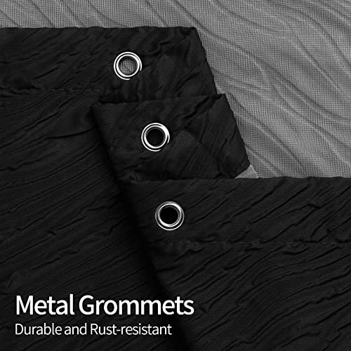 Mitovilla Black Shower Curtain Set With Hooks, Modern Waves Textured Fabric Shower Curtains For Luxury Bathroom Decor, 3D Marble Geometric Embossed Cloth Bathroom Shower Curtain, 72 X 72 #TOP4