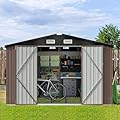 Aoxun 9.4x7.3x6.5 FT Outdoor Metal Storage Shed with Lockable Door- Ideal for Tools, Garden Equipment & Bikes, Includes Base, Perfect for Patio Placement