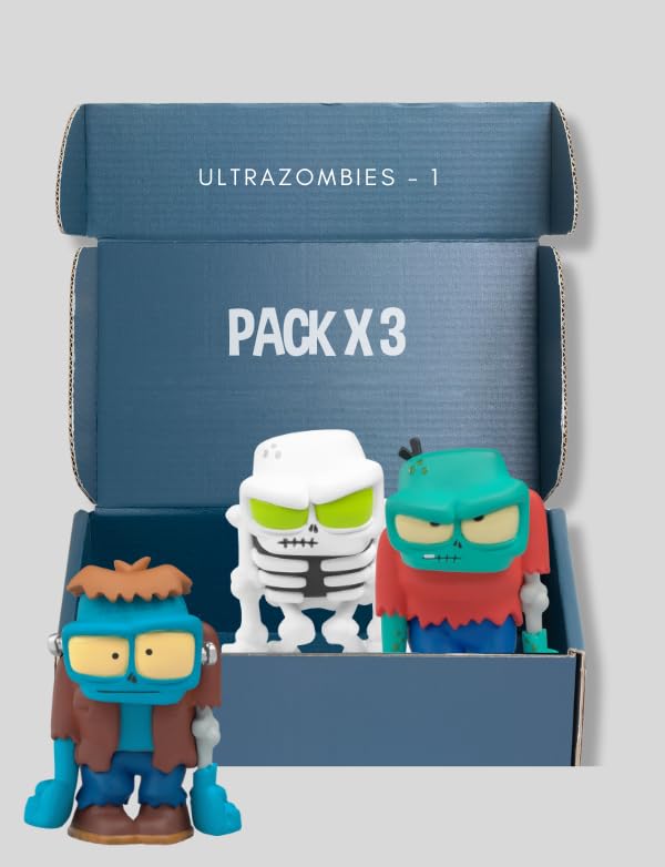 Ultrazombies Pack de 3 'Caja 1'| Muñecos Zombies serie de YouTube | Figuras Coleccionables de Zombies| 2 Brillan en la Oscuridad y 2 Metalizados | Para Niños y coleccionistas|Halloween
