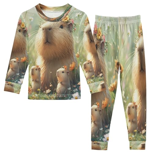 Pajama Sets Long Sleeve Three Cute Capybara Soft Comfy Sleepwear 2 Piece PJS 3-8T