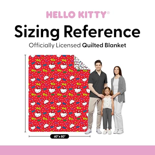 Image of Northwest Sanrio Hello Kitty Rainbow Bows Quilted Throw, Comfy Throw, Adults Boys Girls, Soft Lightweight for Chair or Couch, 60 x 80 inches