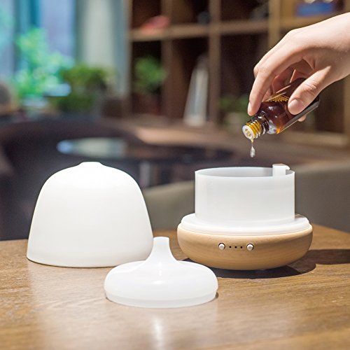 Zeigga Lab Essential Oil Diffuser, Ceramic And Real Solid Wood Aromatherapy Humidifier - 180Ml, No Beep, 2 Mist Modes, 2-Level Dimmer Night Light, Timer, Auto Off, Long Cord For Home Office Baby Yoga #TOP6