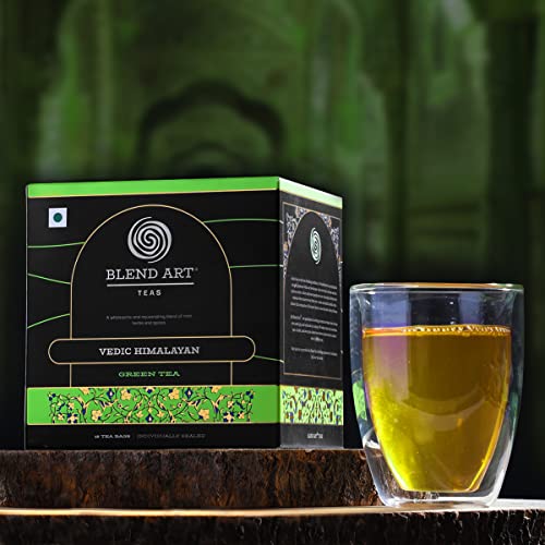 Image of Blendart's Vedic Himalayan Green Tea For Stress Relief & Good Sleep | Made with 100% Whole Leaf & Natural Flavour - Enjoy Hot or Iced - 15 Tea Bags