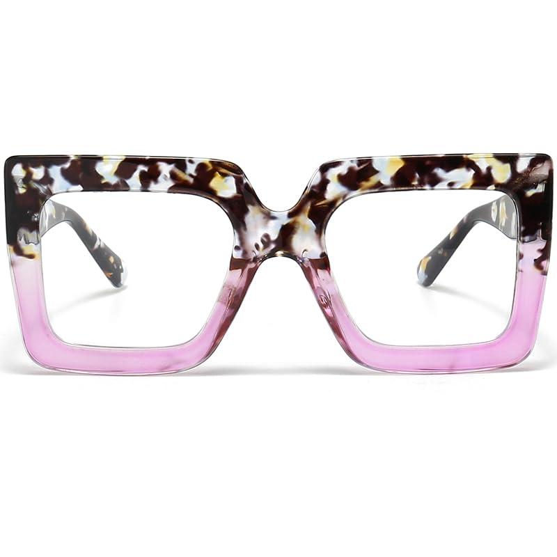 Breaksun Oversized Blue Light Glasses for Women Fashion Thick Square Computer Eyewear Non-Prescription Black Glasses Floral Gradient Purple