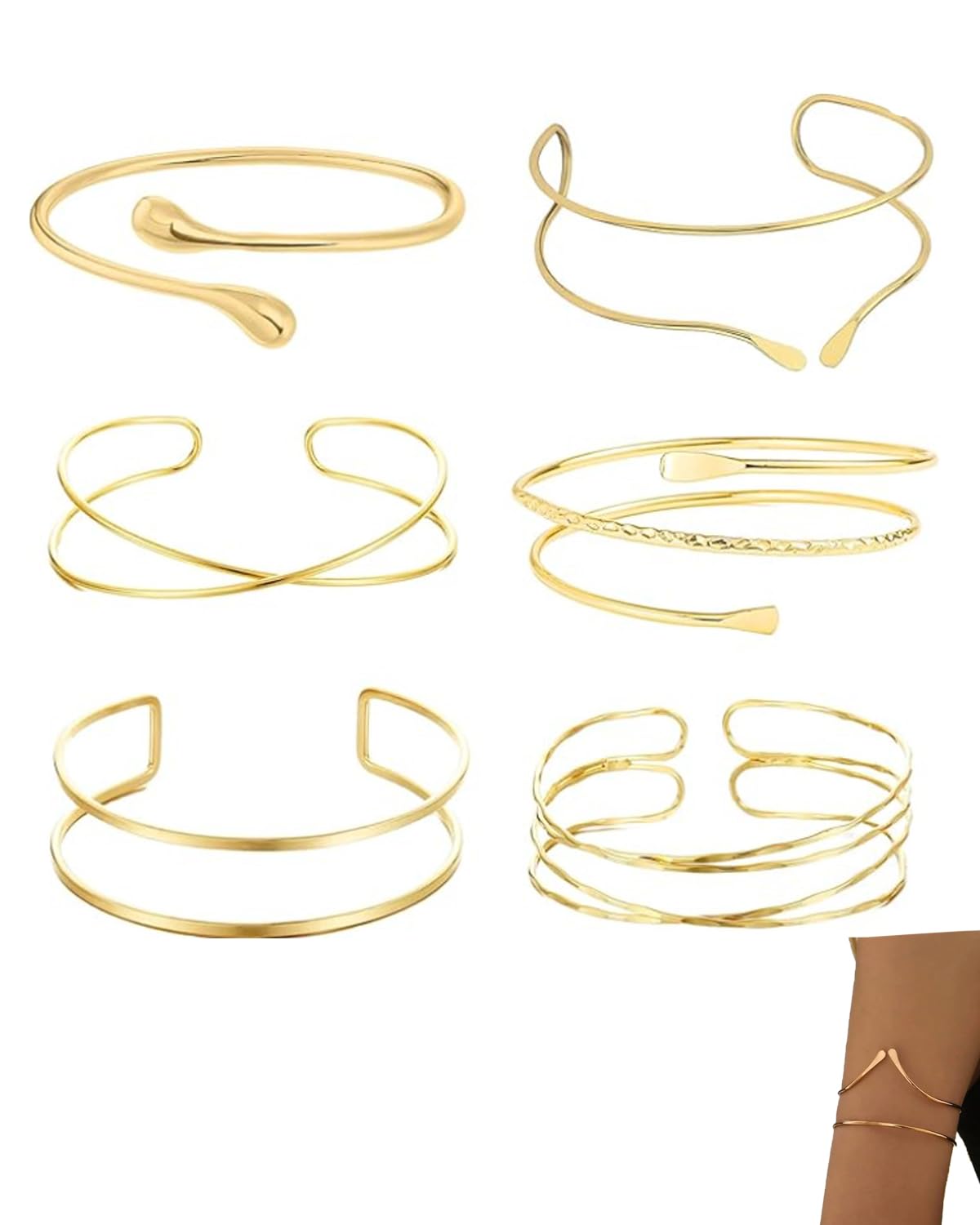 YIPFEN YIPFEN Set de 6 Brazaletes Dorados Mujer, Ajustables, Pulseras Doradas Boho para Fiesta, Festival, Baile y Uso Diario
