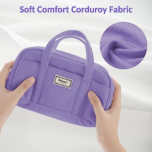 Image of Sooez Large Pencil Case Pouch, Extra Big Pencil Bag with 5 Compartments, Pen Bag Wide Opening, Soft Corduroy Pencil Pouch Organizer with Zipper, Cute Aesthetic School Supplies for Teen Girls-Purple